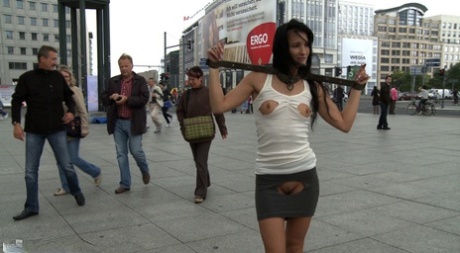 Dark-haired girl is humiliated and fucked while in public