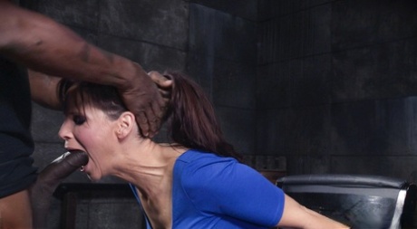 Restrained chick Syren de Mer struggles for air while being mouth fucked