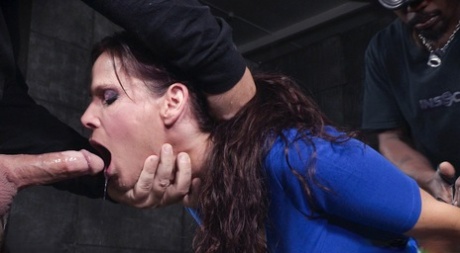 Restrained chick Syren de Mer struggles for air while being mouth fucked