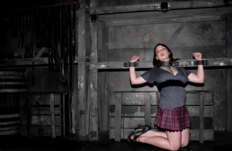 Barely legal Brazilian sub Sara Scott posing bound in the dungeon