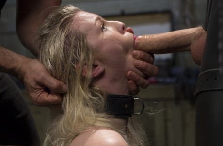 Gorgeous blonde Ella Nova getting a deepthroat face fuck in bondage