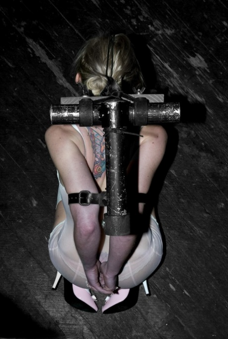 Hottie Sarah Jane Ceylon gets her neck clamped in an upright wooden stock